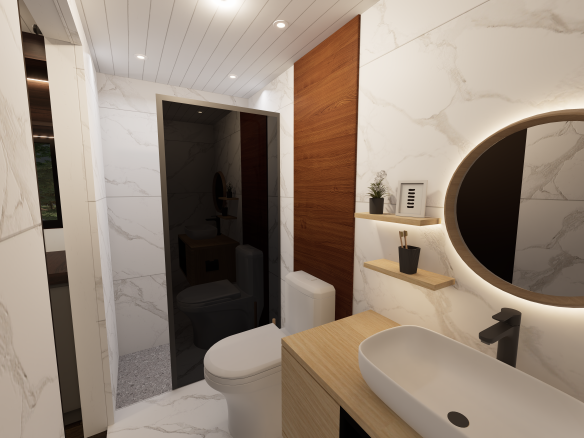 Harmony 9M çift loftlu Tiny House – modern banyo ve duş kabini