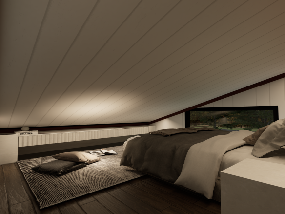 Harmony 9M çift loftlu Tiny House – birinci loft yatak odası