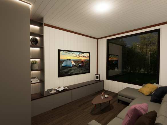 Harmony 9M çift loftlu Tiny House – salon farklı açı