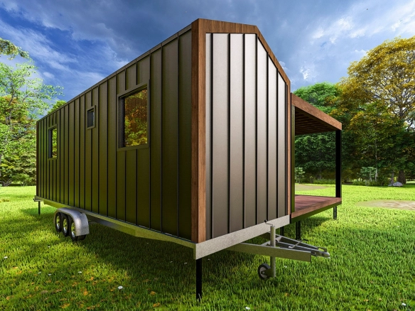 Natura L tiny house arka cephe, pencereli siyah dış panel görünüm