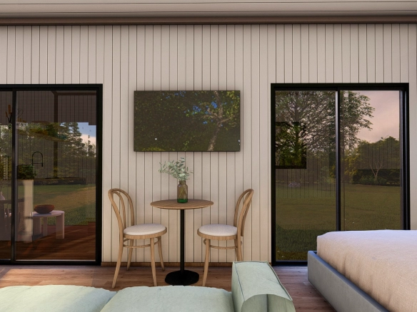 Natura Suites yatak odası, doğal ışıkta sabah atmosferi