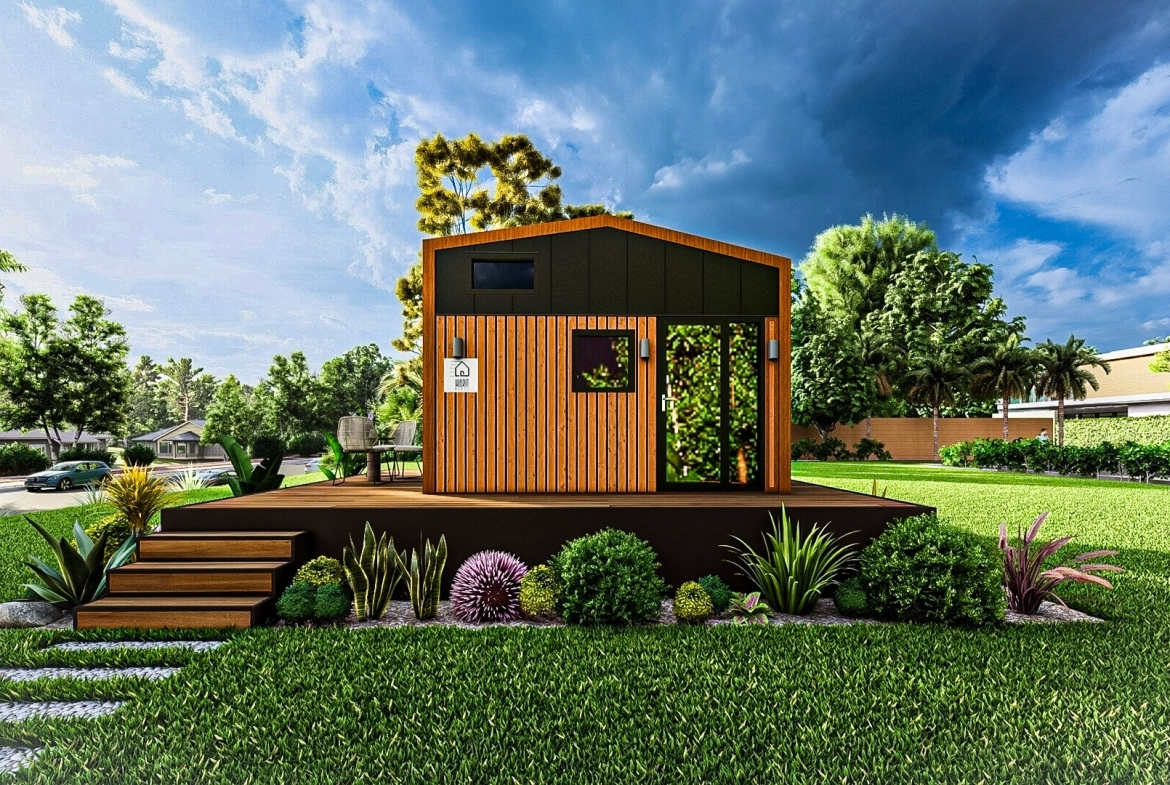 Qouppe 4 metre tekerleksiz vinçle taşınabilir 1+1 tiny house – modüler modern ev.