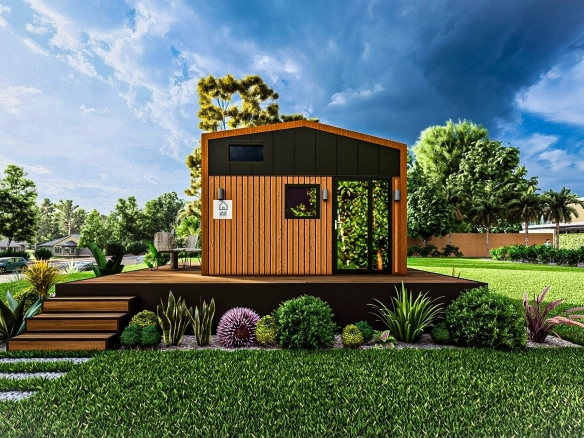 Qouppe 4 metre tekerleksiz vinçle taşınabilir 1+1 tiny house – modüler modern ev.