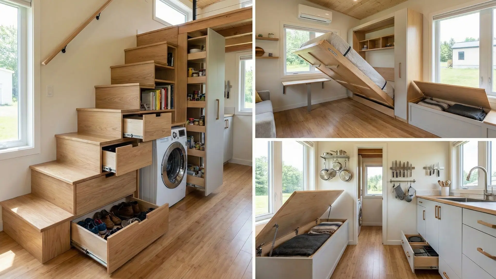 Tiny House merdiven altı akıllı depolama ve çekmece çözümleri