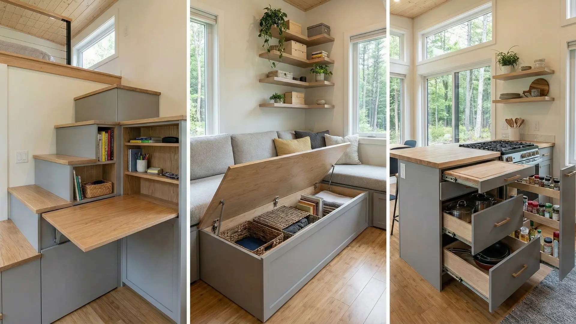 Tiny house mutfak tasarımı, sürgülü kiler ve akıllı depolama