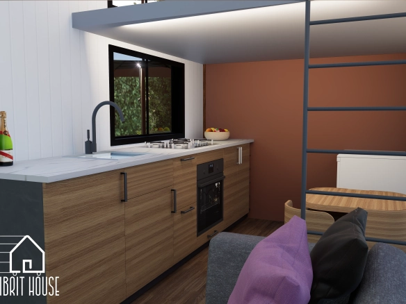 Serenity 10M Tiny House – tam donanımlı modern mutfak
